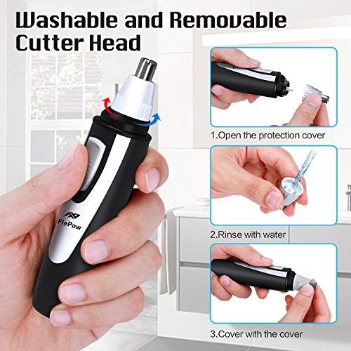 Ear and Nose Hair Trimmer Clipper - 2019 Professional Painless Eyebrow and Facial Hair Trimmer for Men and Women, Battery-Operated, IPX7 Waterproof Dual Edge Blades for Easy Cleansing(Black)