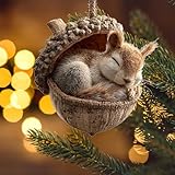 Waldtiere Weihnachtsschmuck 2D Anhänger Tiere Baumschmuck Weihnachten, Saisonale-Deko Weihnachtsanhänger Acryl Weihnachtsdeko Baum, Kaninchen Vögel Eichhörnchen Christmas Ornaments zum Aufhängen