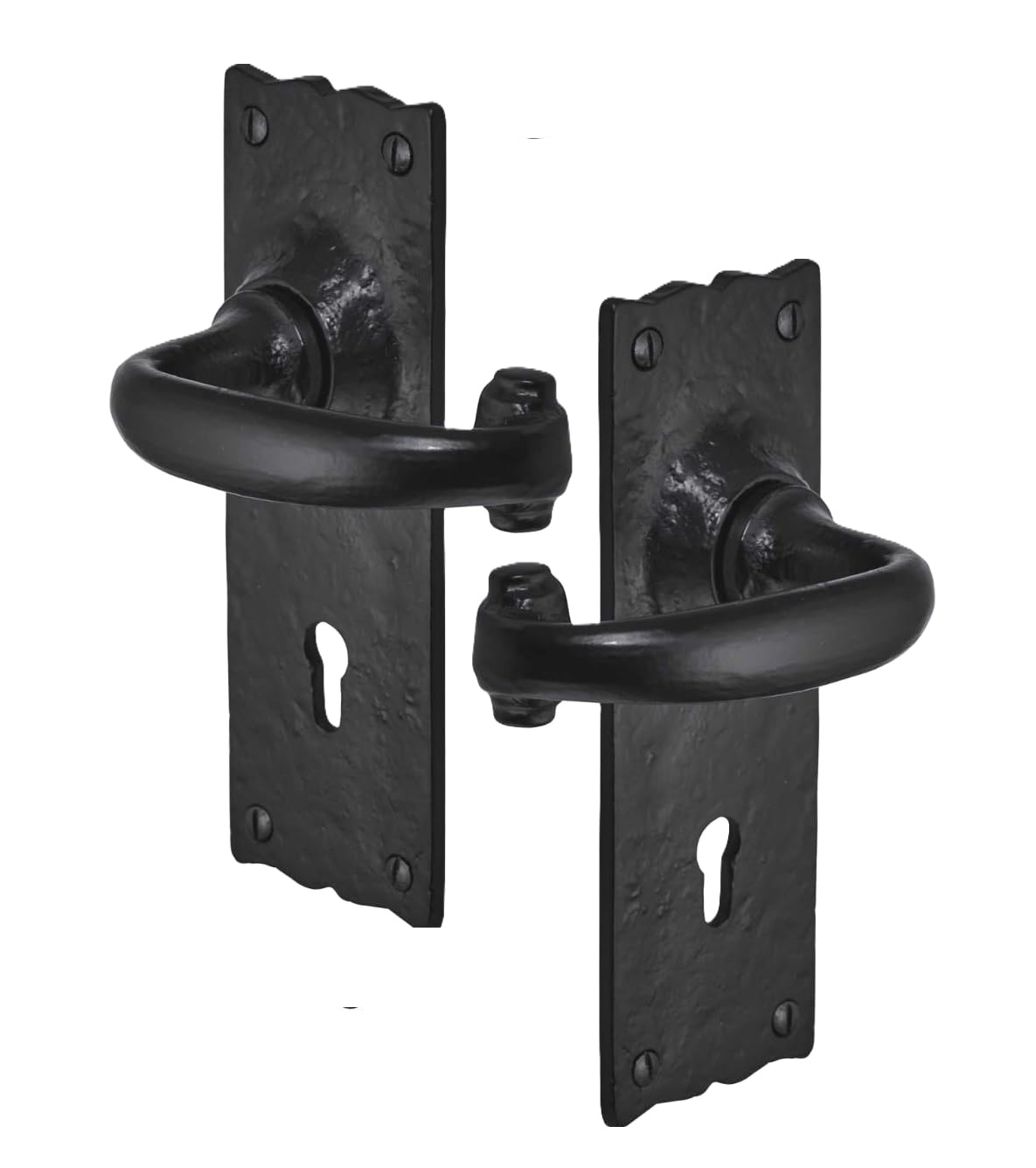158mm x 55mm Old Hill Ironworks Burford Suite Lever Lock Door Handles – Antique Black Cast Iron