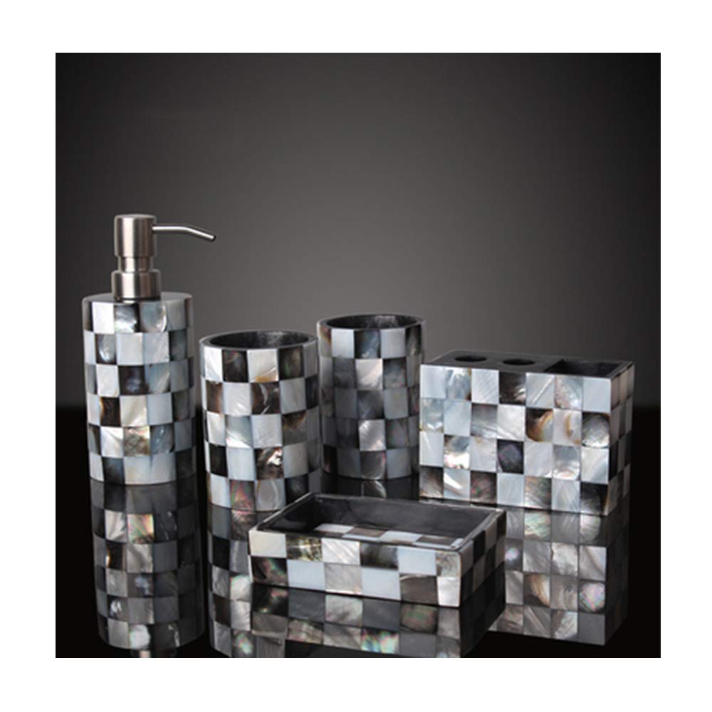 Estilo Moderno Juego de Accesorios de Baño de Resina Conjunto de Baño con Porta Cepillo de Dientes, 2 Tazas, Dispensador de Jabón Líquido, Jabonera, Apariencia de laCáscara,A Without Tray
