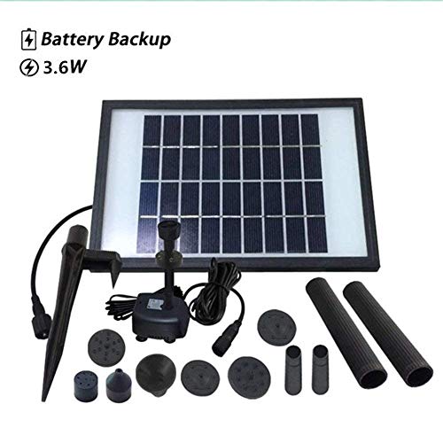 Solar Fountain Water Pump Kit, Submersible Sprayer Pumps with Battery Backup and LED Lights Solar Power Panel, 9V, 3.6W, 260L,Black
