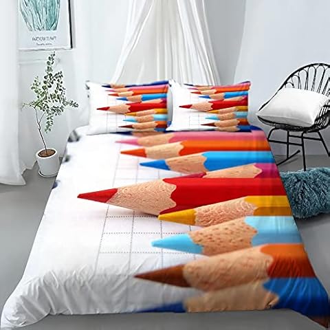 King Size Bedding Sets rainbow pencil 3D Printed Microfiber Bedding Set Cover