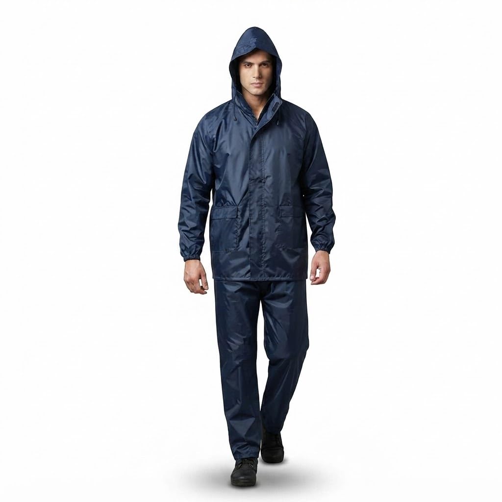 drumstone { 2026 Brings 5 Years WARRANTY ) Raincoat for Men - Heavy Duty Waterproof Rain Suit, Portable Protective Gear for Bike Riding, Travel, Office Commute, Stylish Navy Blue, Extra Large-picture-12