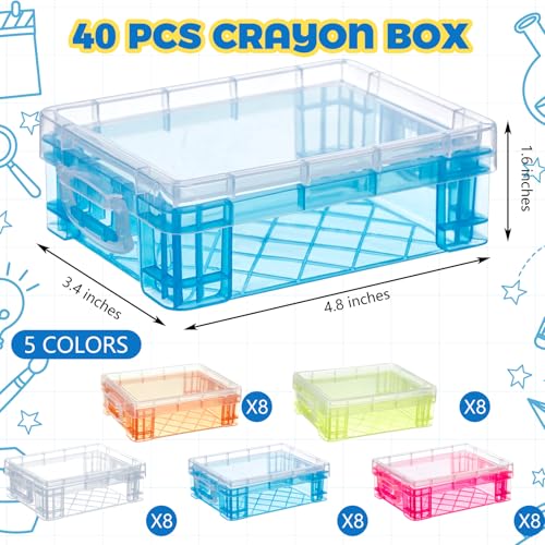 Image of Suzile 40 Pcs Plastic Crayon Boxes Holds 24 Crayon with Snap Lid Storage Container Clear Stackable Case for School Office Classroom Supplies Pen Pencil Craft(Clear, Red, Green, Blue, Orange)