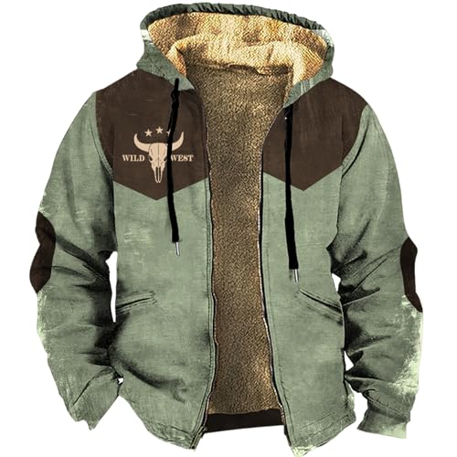 Men's Western Aztec Jackets Hooded Cowboy Hoodie Warm Full Zip Ethnic Vintage Long Sleeve Coat Fall Winter Tops