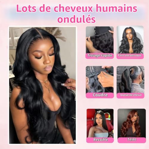 Tabobuii Body Wave Bundles Human Hair 24 26 28 Inch Human Hair Bundles 100% Unprocessed Brazilian Virgin Quick Weave 3 Bundle Human Hair Extensions for Black Women Natural Color – vue 6