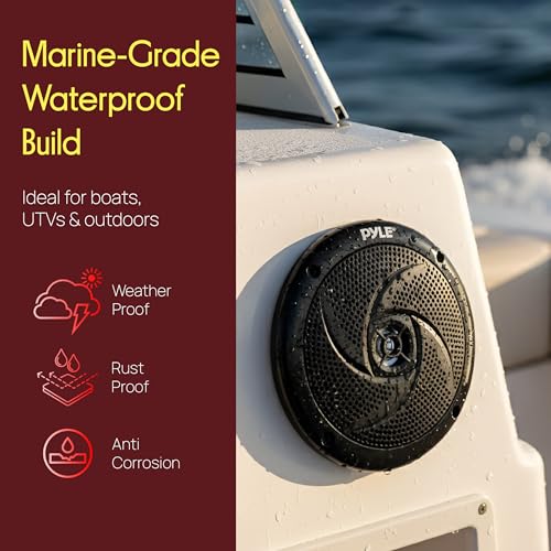 Image of Pyle Waterproof Marine Speakers - Pair of 5.25 inch 180 Watt Low Profile Slim Style System - Weather Resistant Outdoor Rated Speakers for Boat, Patio, Poolside, Deck, Home (Black)