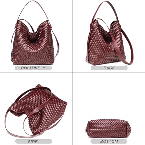 Image of Large Woven Tote Bag Vegan Leather Shoulder Bag for Women Fashion Travel Shopper Bag Top Handle Handbag and Purse