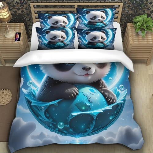 Housse de couette panda 140x200 parure lit enfant 3D