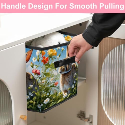 Panier de rangement pliable pour optimiser armoire et salon motif lapin