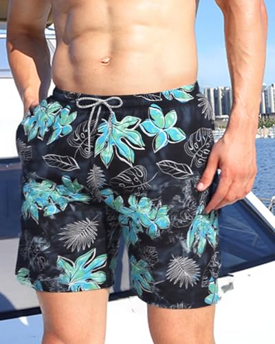 Men's Beach Shorts Swim Trunks with Built-in Support Liner Lightweight Quick-Dry
