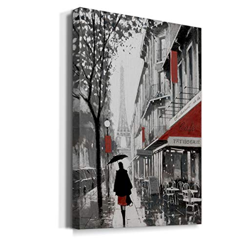 Renditions Gallery Rainy Day Paris (1) Wall Art, French Cafe & Eiffel Tower, Portrait Decor, Elegant Parisian Artwork, Premium Gallery Wrapped Canvas, Ready To Hang, 12 In H X 18 In W, Made In America, Azs-Wc03-41801-1218-Mk #TOP1