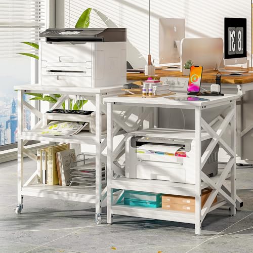 Image of METYERRY 24 inchx23.6 inch Large Printer Stand with Power Outlet, 3 Tier Cart