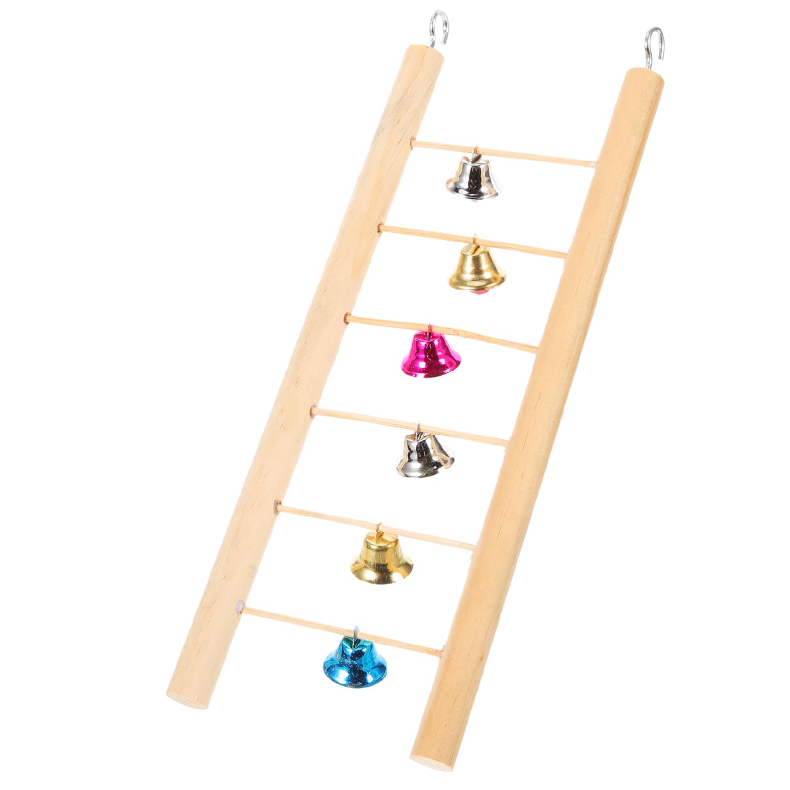 CIYODO Wooden Parakeet Ladder Climbing Ladder with Bells for Parrots Safe Smooth Perch for Training Playing Physical Activity Bird Cage Accessory for