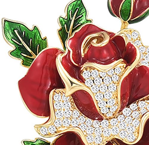 Image of Flower Brooch Pins for Women Red Rose Pin Dress Sweater Jacket Costume Jewelry Pins Wedding Holiday Gift Accessories (Red Rose)