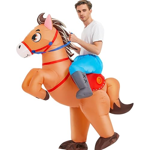 KOOY Inflatable Horse Costume Adult Blow Up Riding Cowboy Cowgirl Costume Funny Ride On Horse Suit for Men Women Halloween