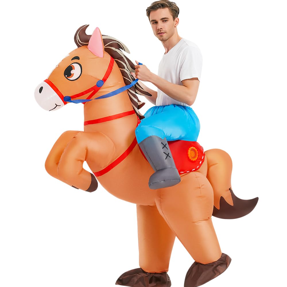 KOOY Inflatable Horse Costume Adult Blow Up Riding Cowboy Cowgirl Costume Funny Ride On Horse Suit for Men