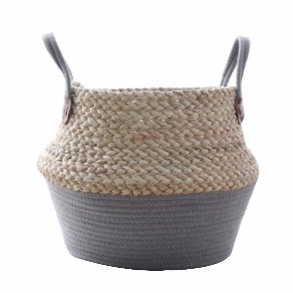 Kerio Seagrass Plant Basket Belly Basket for Storage, Laundry, Picnic, Woven Straw Beach Bag, Plant Pots Cover Indoor Decorative, 7.1 x 8.3 Inch