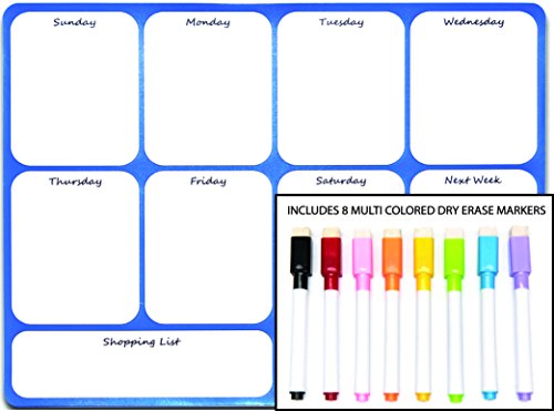 Large Magnetic Weekly Dry Erase Calendar Includes 8 Multi Colored Dry Erase Markers