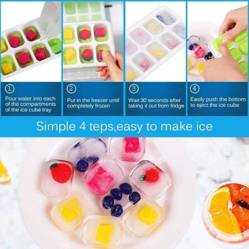 Image of AIG Ice Cube Trays for Freezer, 28 Cubes Easy-Release Silicone Ice Trays with Spill-Resistant Lids, Reusable Stackable BPA-Free Ice Tray for Cocktails, Drinks & Beverages (3 Pack)