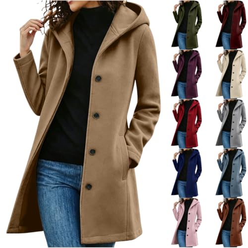 Rkwins Trench Coat Women Mid Length Button Down Open Front Hooded Cardigan - image 1
