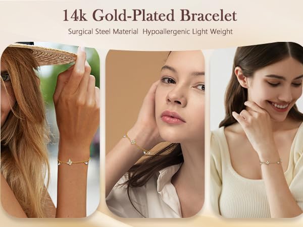 Butterfly Bracelet Surgical Steel 14K Gold Plated Bracelet for Women Tennis Adjustable Bracelets Cute Link Bracelets Hypoallergenic CZ for Trendy Women - Image 9