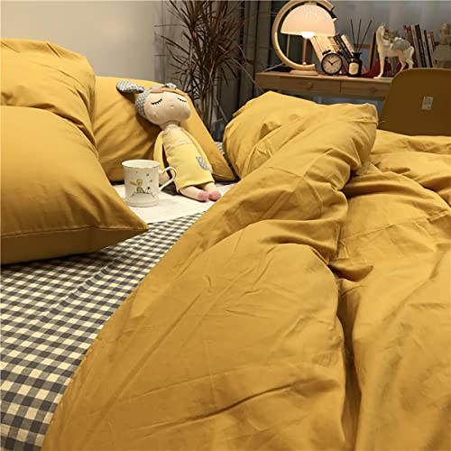Image of KAREVER Mustard Yellow Comforter Sets Full Bedding Set 3 Pieces Women Men Ginger Yellow Comforter Sets Lightweight Durable Blanket Full Quilts Breathable Bed Comforter Set