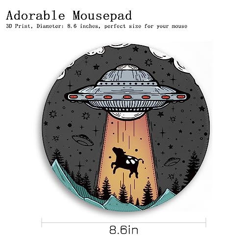 Image of Gctriki Round Mouse Pad, Mini Mouse Pad for Desk, Funny Art UFO Mousepad,Stitched Edge Non-Slip Rubber Base, Laptop Computer Mouse Pads for Wireless Mouse, Office Decor Desk Accessories
