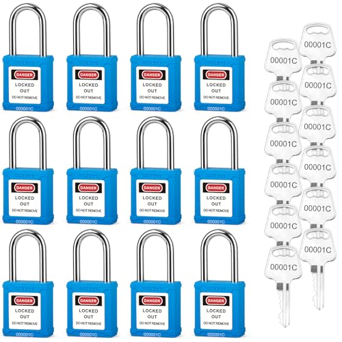BOZZYS Lockout Tagout Locks 12-Pack｜OSHA Blue Loto Locks Keyed Alike｜12 Same Keys/Set for...