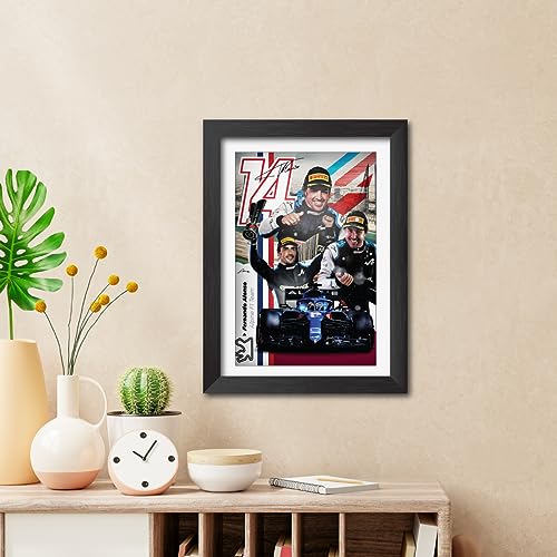 Image of TenorArts Fernando Alonso Poster F1 Driver Posters Formula One Photo Frame Painting with Matt Finish Black Texture (12 inches x 9inches)
