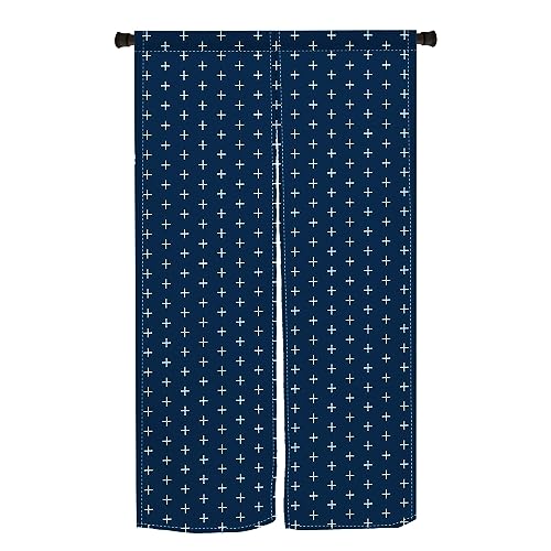 のれん Qinunipoto 北欧 プラス記号 青い色 十字 暖簾 シンプル風 幅85cm丈150cm インテリア 出入り口 目隠し おしゃれ すだれ 遮光 部屋 間仕切りカーテン 門カーテン ポリエステル製 オーダー可 簡単取付 四季兼用