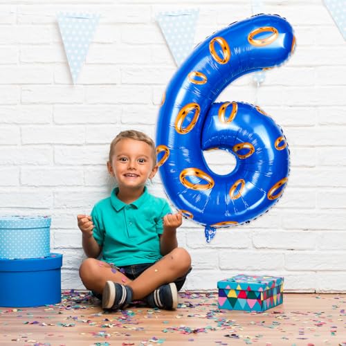Image of Number 40 Inch Blue and Gold Ring Balloon Birthday Number Decoration Aluminum Film Balloon Suitable for Boys and Girls Blue Theme Party Cartoon Party Decoration Supplies (6)