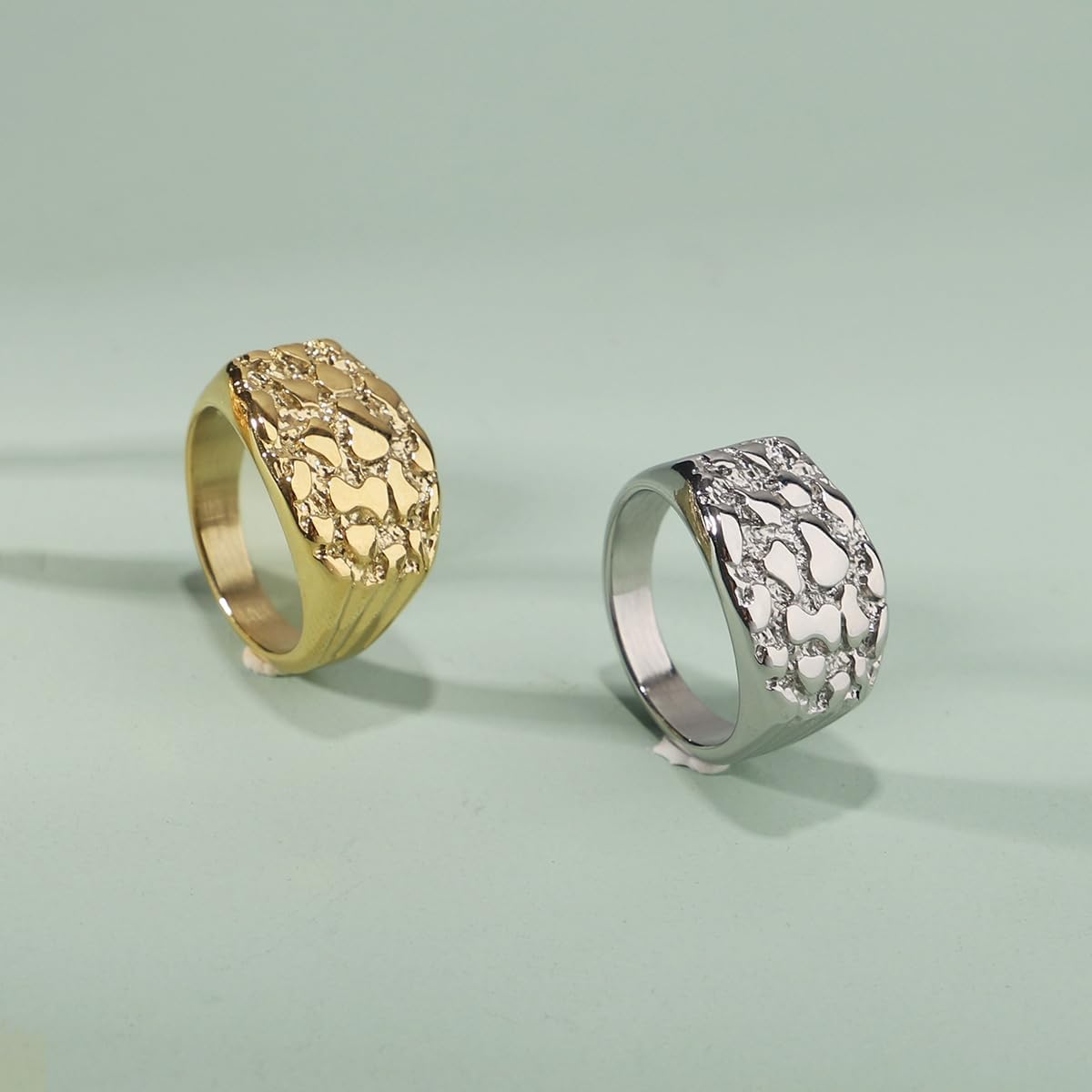 18K Gold Plated Chunky Nugget Rings For Women Stainless Steel Textured Stacking Band statement Ring US Size 5-10 Gift Box - Image 4