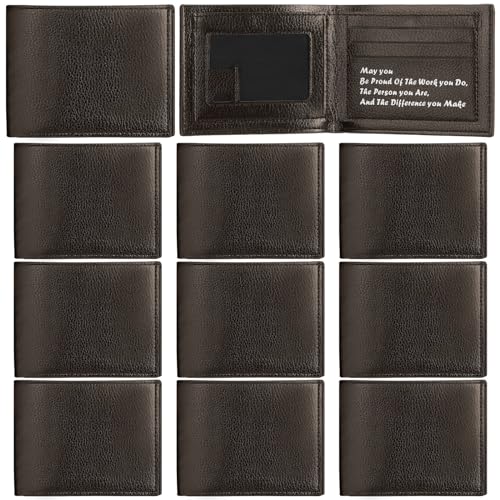 10 Pcs Leather Wallet Bulk for Men Employee Thank You Gifts PU Slim Bifold Wallet Set Nurse Teacher Gifts for Men(Brown)
