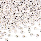 Craftdady 500 cuentas acrílicas de 7 mm, cuentas redondas planas del alfabeto, cuentas doradas de letra Z para pulseras de amistad, collares, fabricación de joyas