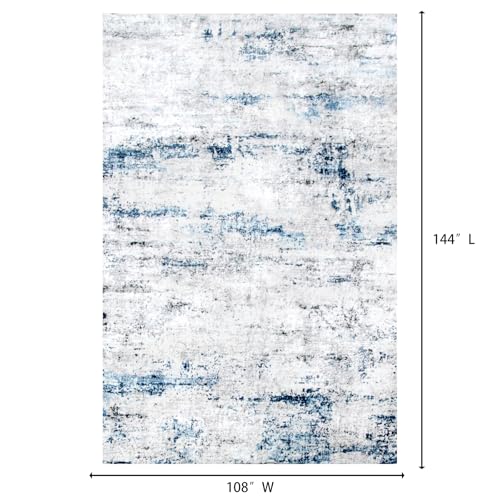 Area Rug Living Room Rugs: 9x12 Large Soft Indoor Carpet Modern Abstract Rug with Non Slip Rubber Backing for Under Dining Table Nursery Home Office Bedroom White Gray Blue