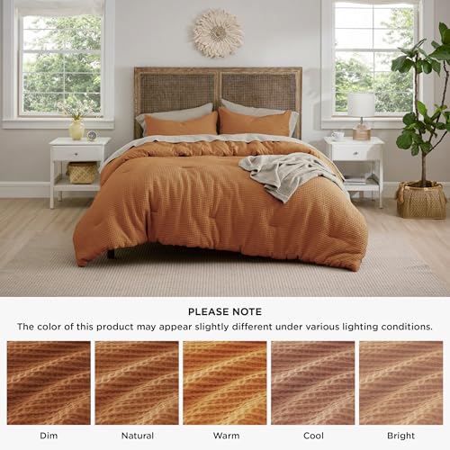 Image of Bedsure Waffle Comforter Set Queen, Hazel Soft Bedding, Waffle Weave Bed Set, 3 Pieces, 1 Comforter (90 inchx90 inch) and 2 Pillow Shams, Cotton Shell and Polyester Lining for All Seasons