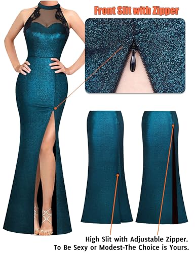 Image of VFSHOW Womens Formal Sexy Halter High Slit Prom Wedding Guest Maxi Dress 2023 Illusion Sweetheart Neckline Evening Long Gown