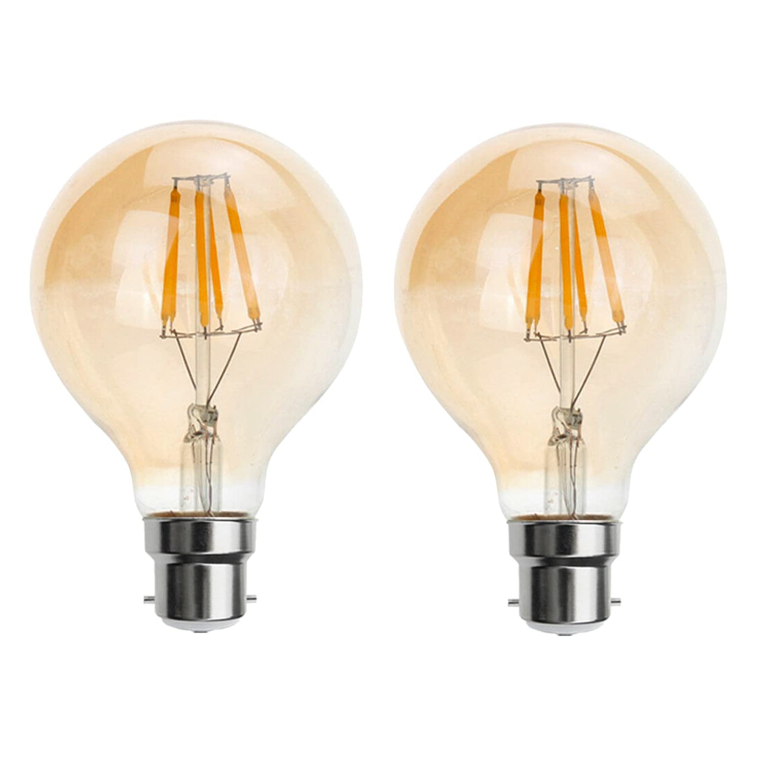 DC VOLTAGE Vintage LED Bayonet Bulb, BC G95 8W B22 Dimmable LED Filament 2700K Warm White Amber Glass 806LM Globe Bulb, Old Fashioned Retro Style Decorative Energy Saving - 220V Pack of 2