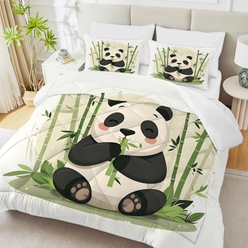 Panda Edredon Estampado 4 Estaciones, Tema Animal Edredón Relleno Nórdico Cama 105/135, Dibujos Animados Edredones Reversible 200x200 cm para Decoracion Dormitorio, Blanco
