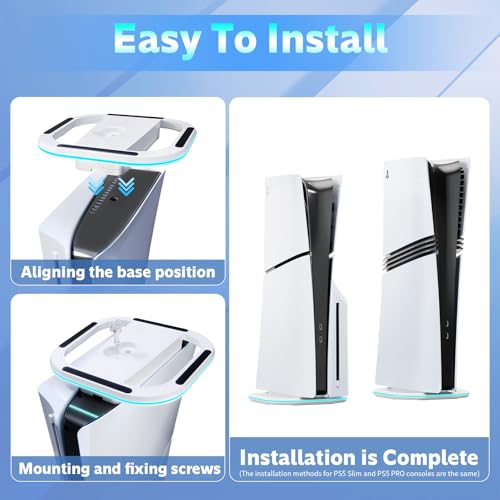 Image of HONCAM Vertical Stand for PS5 /PS5 Slim /PS5 Pro Consoles, PlayStation 5 Vertical Stand with 7 RGB Lights for PS5 Digital /PS5 Disc, PS5 Slim Digital /PS5 Slim Disc,PS5 Pro Console with Screw,White