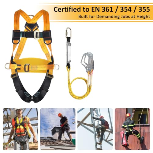 Miniatura 2 de Jaogaus Arnés De Seguridad Anticaídas Con Doble Cuerda Y Ganchos, Arnes Corporal Ajustable Para Hombre, Construcción, Escalada, Tejados, Trabajo En Altura, Carga 100 Kg, Cumple Con En 361 354 355