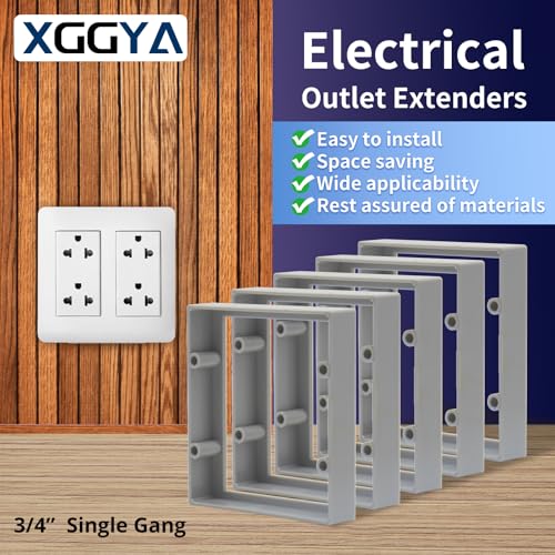 3/4” Double Gang Receptacle Outlet Box Extender,Gray 2 Gang Electrical Box Extender for Electrical Box and Electrical Outlet Switches,A Great Helper for Outlet Box Adjustments,6Pack