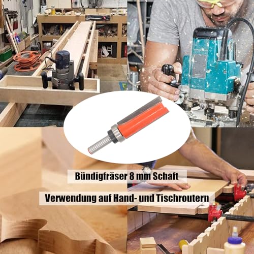 AKYLIN Bündigfräser 8 mm Schaft，Bündigfräser Kugellager Oben，Kanten Oberfräser für die Holzbearbeitung Schneidwerkzeug für Holz