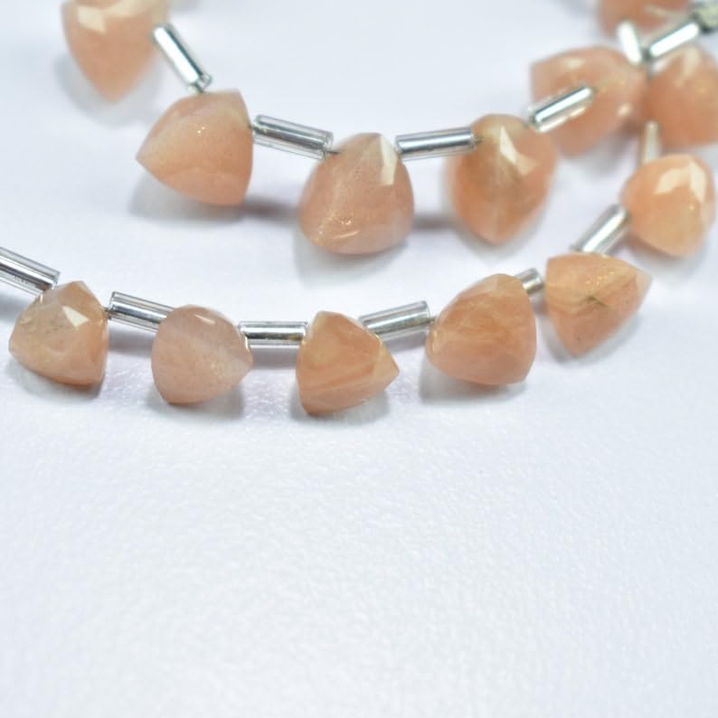 Naturalny brzoskwiniowy kamień księżycowy, trylion fasetowanych koralików, 6-7,5 mm, długość 15 cm, tworzenie biżuterii, koraliki z kamieni szlachetnych do naszyjnika, bransoletki