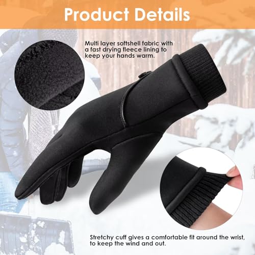 HOLDINA Handschuhe Damen Winter Warm, Wasserdichte Handschuhe Damen mit Rutschfestem Leder, Handschuhe Damen Touchscreen mit Fleece Gefüttert zum Fahren, Laufen, Radfahren, Wandern (Hellrosa-M)