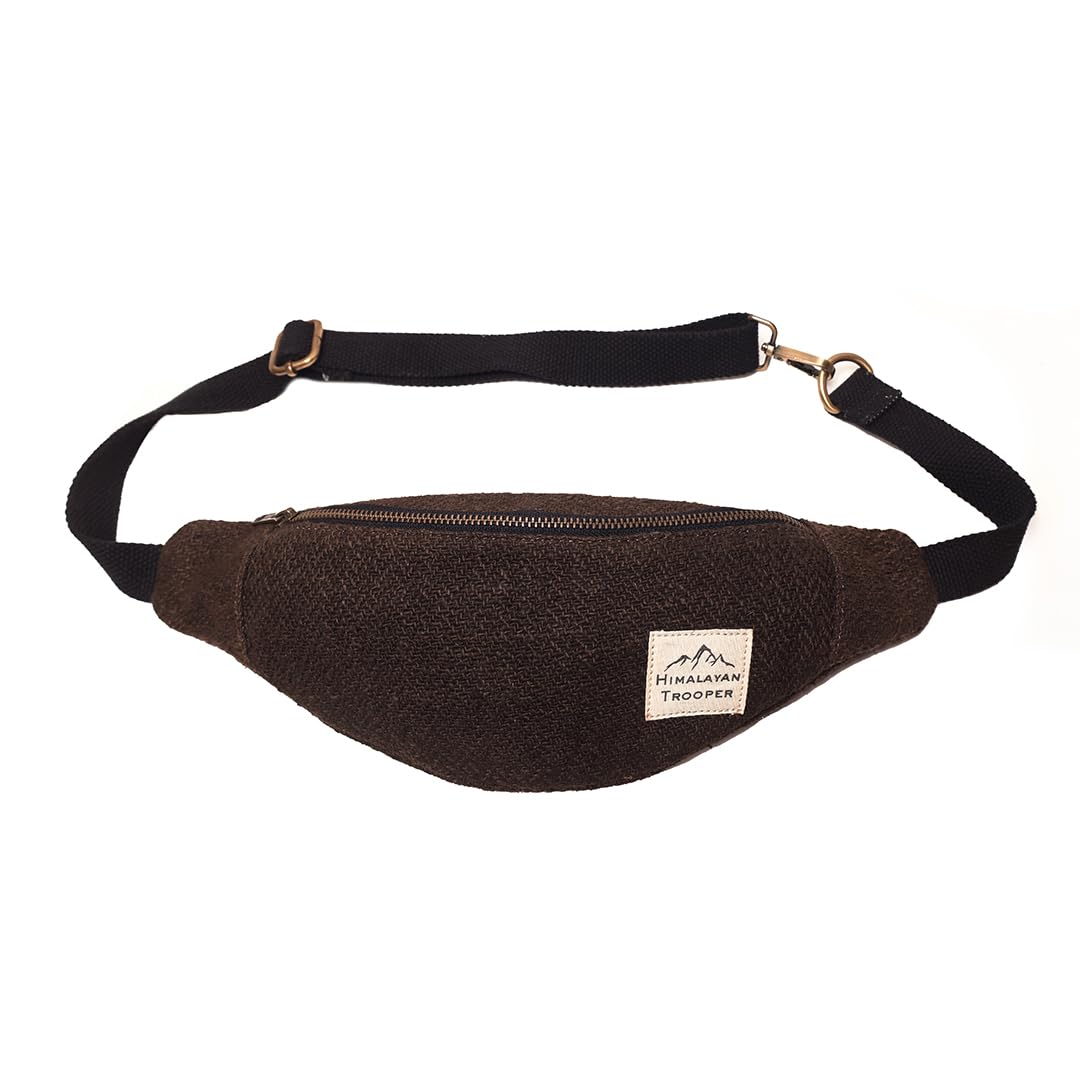 Travel Waist Bag for Men & Women, Handcrafted Fanny Pack for Men with 100% Pure Hemp Fabric, Repurposed Cotton, Splash Proof, Durable Hip Waist Bags with Adjustable Handle Mud Brown-image-5
