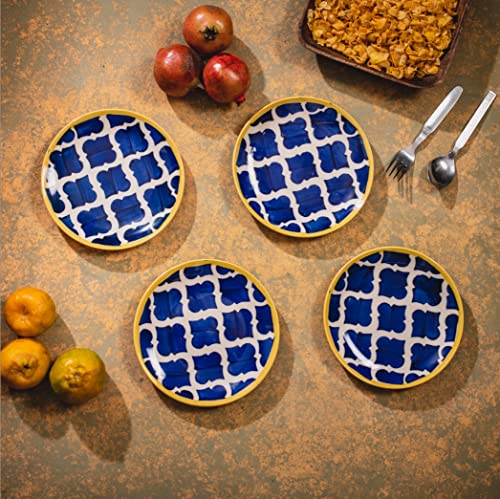 Image of HS HINDUSTANI SAUDAGAR Blue Umrao Quarter Ceramic Plates Sets of 4 dinnerware Sets Plates for Dinner Pasta Lunch thali & Dinner Set Handcrafted Ideal Kitchen Design for Daily Use and Gifting