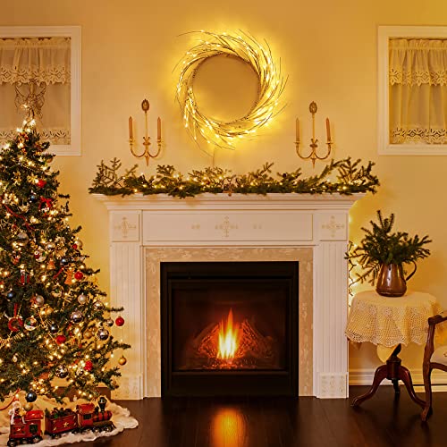 Szminiled Lighted Birch Garland With Timer 60 Led Fairy Lights, Spring Summer Wreath With Light For Mantle Decor, Lit Tree Branches Garland For Indoor Outdoor Wall Front Door Window Room Decor #TOP5
