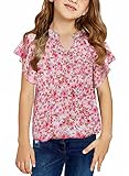 blibean Girl Summer Blouse Short Sleeve Shirts Tween Kids Ruffle Tops Spring Boho Flower Clothes Floral Clothing Size 12-13 Years Xx-large Rose